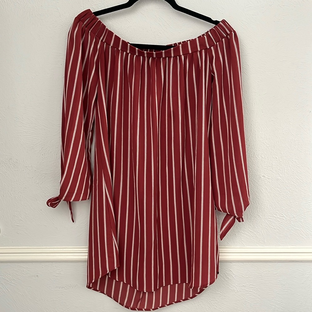🛍️3/$10 Striped Red Off the Shoulder Dress